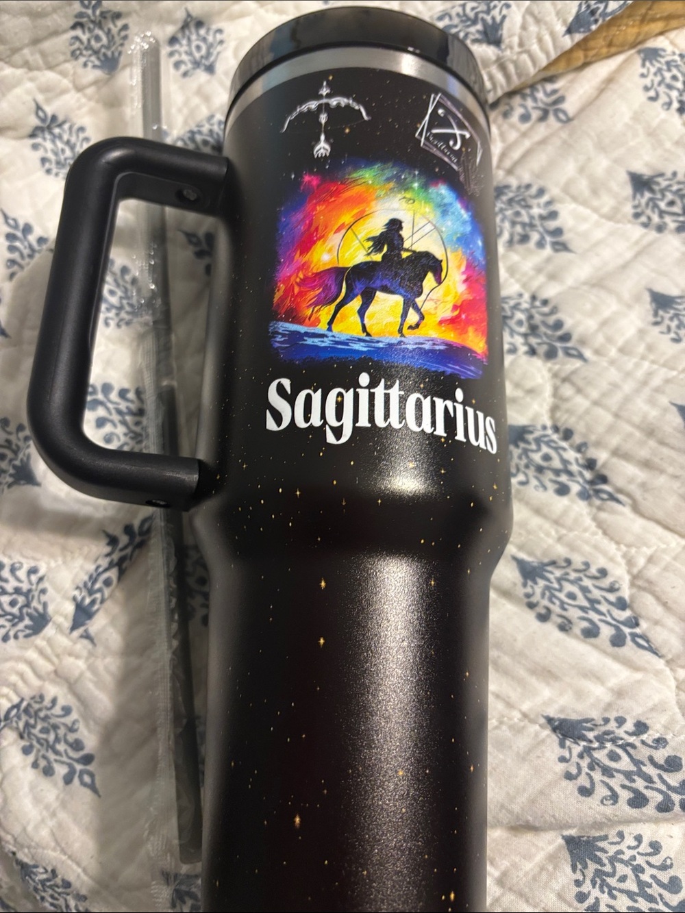 Sagittarius Stainless Travel Mug - Black with Rainbow Graphic